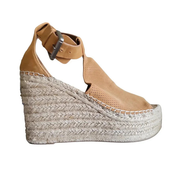 Marc Fisher Annie Perforated Espadrille Platform Wedge Sandals Brown Tan Size 8M - Picture 4 of 9